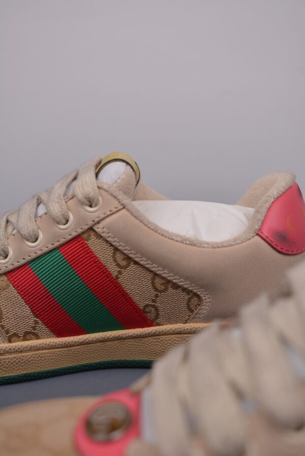sy_no_453689F2A38632D7037A6A8AA890DE44_7 Gucci Screener GG Canvas & Beige Suede Sneaker with Pink Wash Accent
