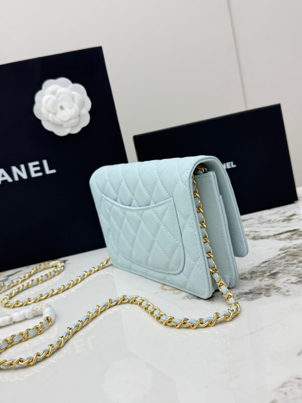 Blue Quilted Textured Calfskin WOC Chain Wallet