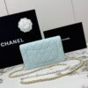 Blue Quilted Textured Calfskin WOC Chain Wallet