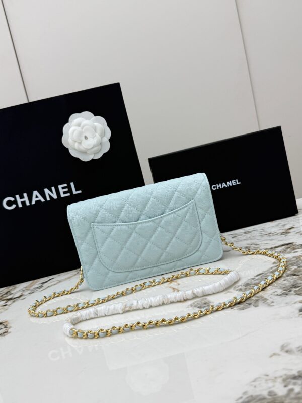 Blue Quilted Textured Calfskin WOC Chain Wallet