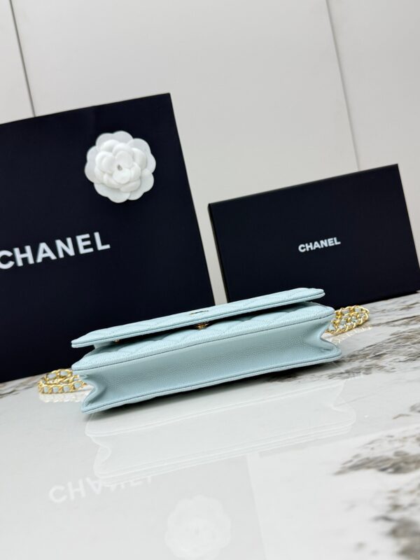 Blue Quilted Textured Calfskin WOC Chain Wallet