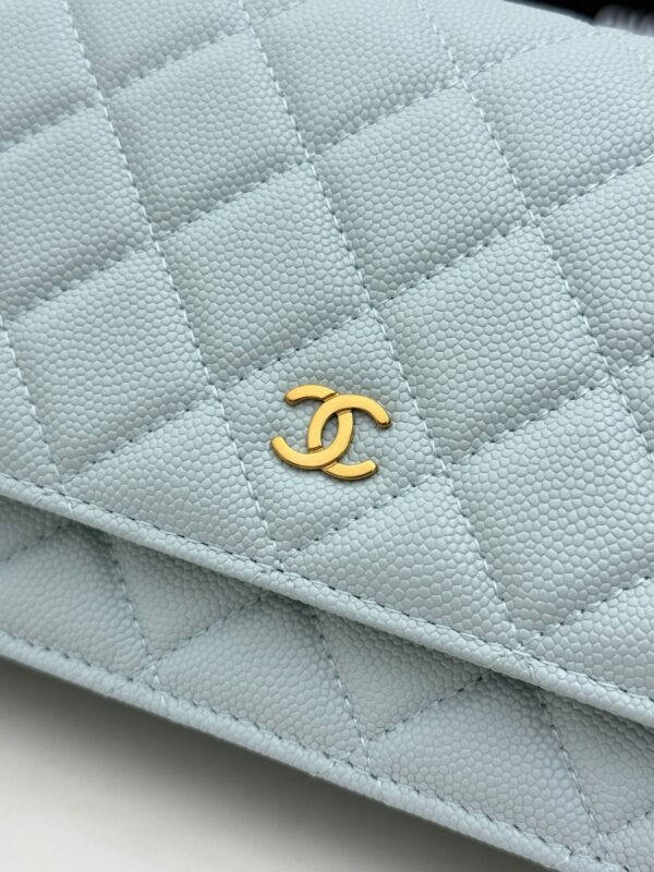 Blue Quilted Textured Calfskin WOC Chain Wallet
