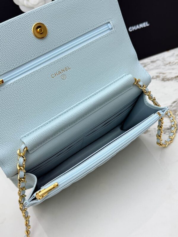Blue Quilted Textured Calfskin WOC Chain Wallet