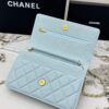 Blue Quilted Textured Calfskin WOC Chain Wallet