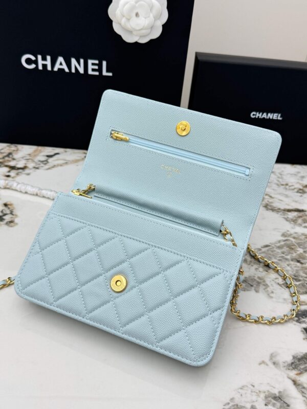 Blue Quilted Textured Calfskin WOC Chain Wallet