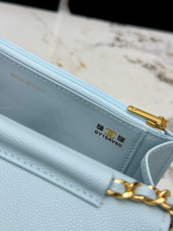Blue Quilted Textured Calfskin WOC Chain Wallet
