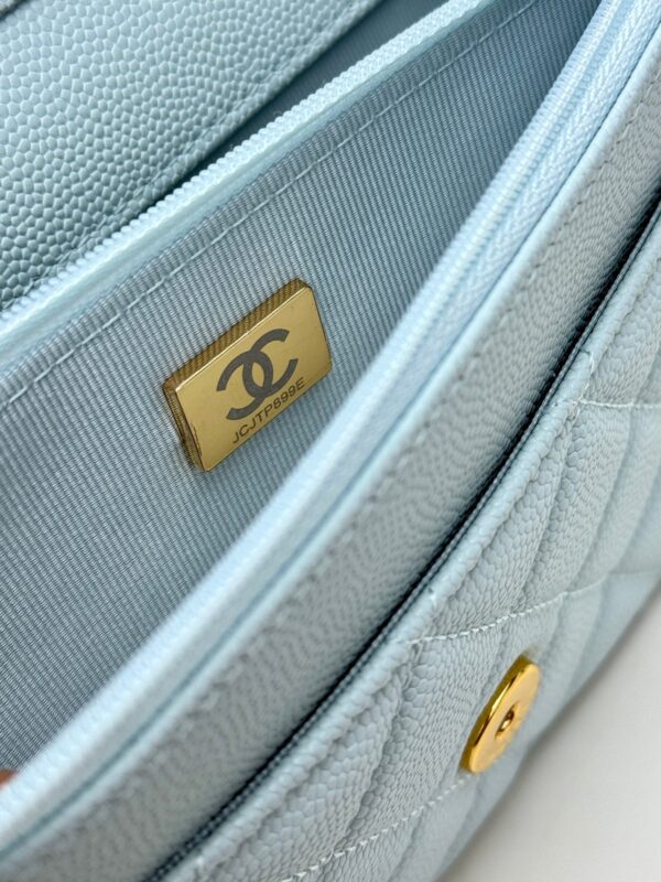 Blue Quilted Textured Calfskin WOC Chain Wallet