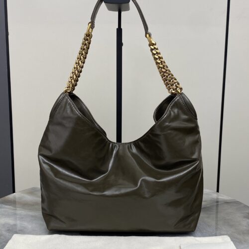 sy_no_48514CB3CAB7CE5F35BCE034501EB7A4_0 YSL Oil-Waxed Leather Chain Hobo Bag – Green & Gold