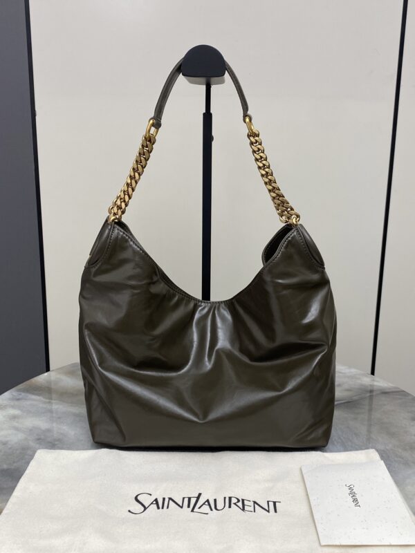 sy_no_48514CB3CAB7CE5F35BCE034501EB7A4_1 YSL Oil-Waxed Leather Chain Hobo Bag – Green & Gold