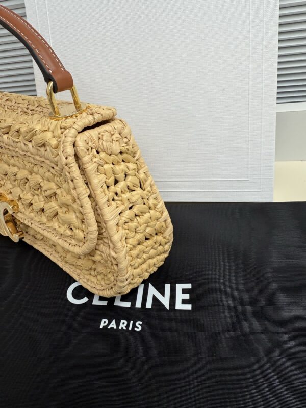 sy_no_496C38FEAA1610F7D1C9363B08D582E9_2 Celine Women's Small Teen Lola Woven Straw Crossbody Bag with Triomphe Logo (Brown)