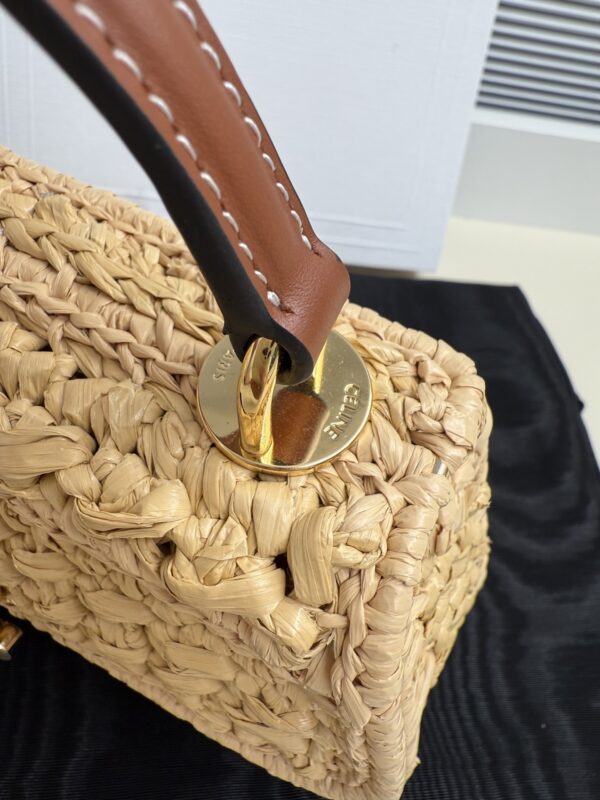 sy_no_496C38FEAA1610F7D1C9363B08D582E9_4 Celine Women's Small Teen Lola Woven Straw Crossbody Bag with Triomphe Logo (Brown)