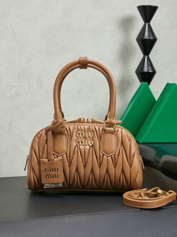 Miu Miu Mini Pleated Lambskin Bowling Bag (Handheld/Shoulder/Crossbody)