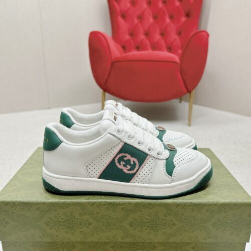 sy_no_4A6641C51A89B19B9948994FF3DD1ADF_0 Gucci Screener White Leather Sneaker with Green & Pink Web & Interlocking GG Embroidery