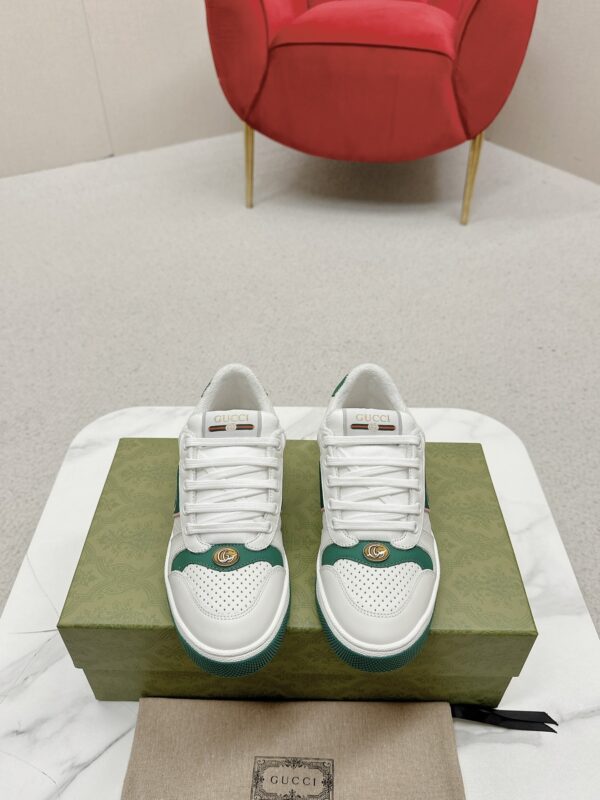 sy_no_4A6641C51A89B19B9948994FF3DD1ADF_1 Gucci Screener White Leather Sneaker with Green & Pink Web & Interlocking GG Embroidery