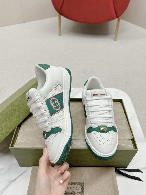 sy_no_4A6641C51A89B19B9948994FF3DD1ADF_2 Gucci Screener White Leather Sneaker with Green & Pink Web & Interlocking GG Embroidery