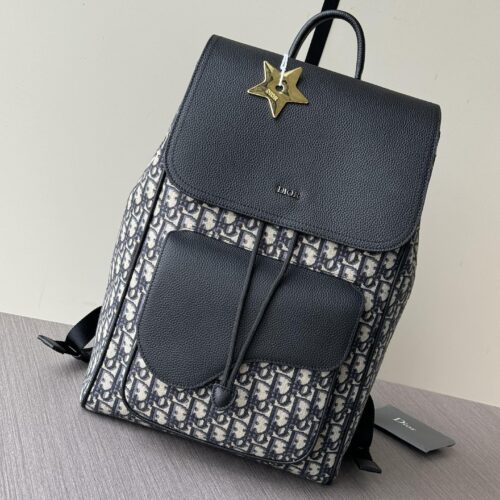 Dior Saddle Backpack – Blue Oblique & Black Grained Leather
