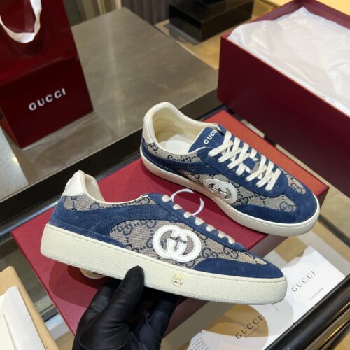 sy_no_4B70ABF8BB93A626729A403BB42B8E03_0 Gucci B Sneaker GG Canvas & Blue Suede – Navy / Denim Blue