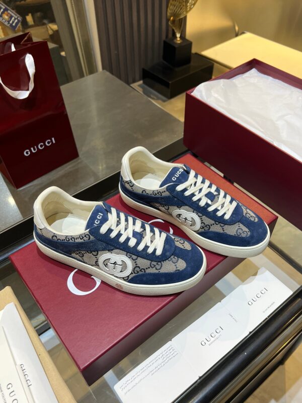 sy_no_4B70ABF8BB93A626729A403BB42B8E03_2 Gucci B Sneaker GG Canvas & Blue Suede – Navy / Denim Blue