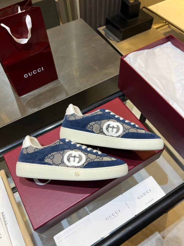 sy_no_4B70ABF8BB93A626729A403BB42B8E03_3 Gucci B Sneaker GG Canvas & Blue Suede – Navy / Denim Blue