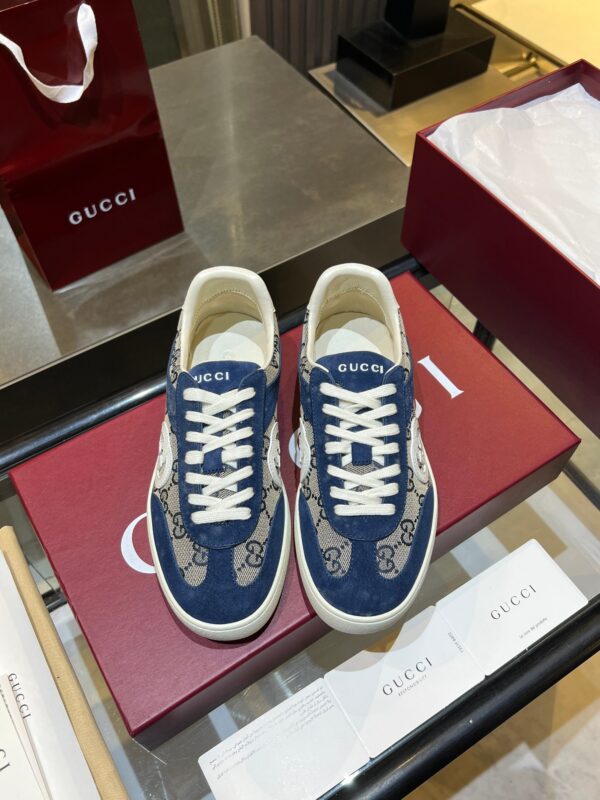 sy_no_4B70ABF8BB93A626729A403BB42B8E03_4 Gucci B Sneaker GG Canvas & Blue Suede – Navy / Denim Blue
