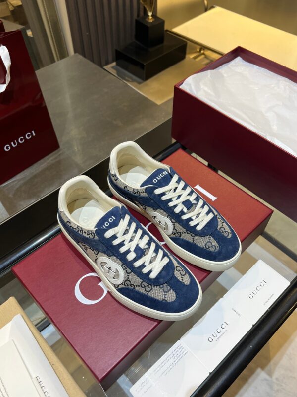 sy_no_4B70ABF8BB93A626729A403BB42B8E03_6 Gucci B Sneaker GG Canvas & Blue Suede – Navy / Denim Blue