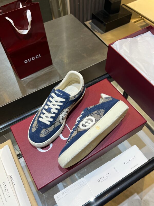 sy_no_4B70ABF8BB93A626729A403BB42B8E03_7 Gucci B Sneaker GG Canvas & Blue Suede – Navy / Denim Blue
