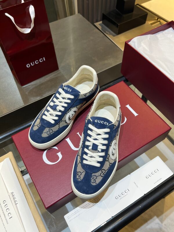 sy_no_4B70ABF8BB93A626729A403BB42B8E03_8 Gucci B Sneaker GG Canvas & Blue Suede – Navy / Denim Blue