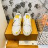 White & Yellow Polka Dot Low-Top Leather Sneakers