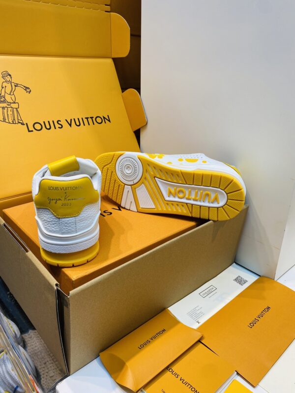 White & Yellow Polka Dot Low-Top Leather Sneakers