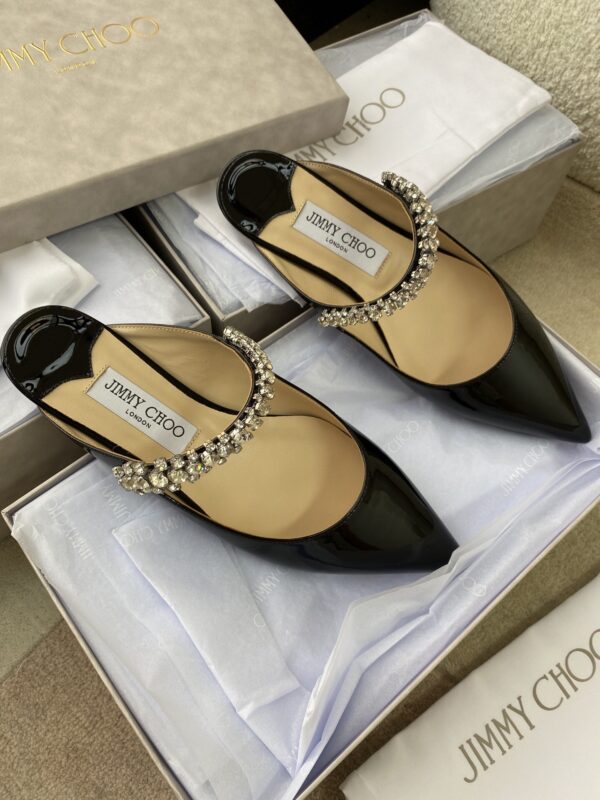 sy_no_4FC51C1E0D6253CF2F6CC4CFF219286C_0 Jimmy Choo Bing Flat Black Patent Leather Crystal-Embellished Pointed-Toe Mules