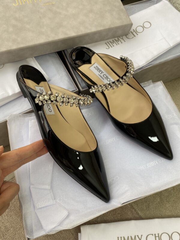 sy_no_4FC51C1E0D6253CF2F6CC4CFF219286C_2 Jimmy Choo Bing Flat Black Patent Leather Crystal-Embellished Pointed-Toe Mules