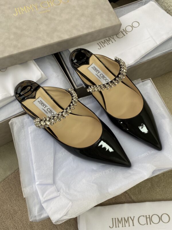 sy_no_4FC51C1E0D6253CF2F6CC4CFF219286C_3 Jimmy Choo Bing Flat Black Patent Leather Crystal-Embellished Pointed-Toe Mules