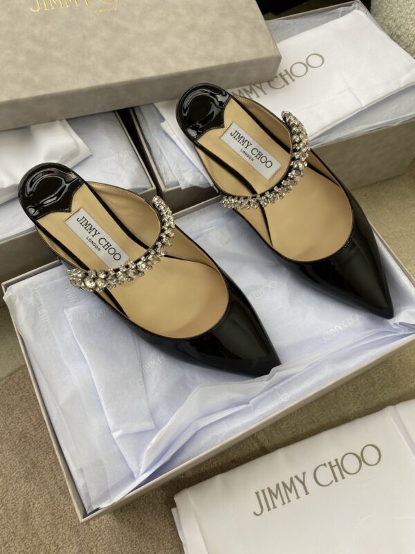 sy_no_4FC51C1E0D6253CF2F6CC4CFF219286C_4 Jimmy Choo Bing Flat Black Patent Leather Crystal-Embellished Pointed-Toe Mules