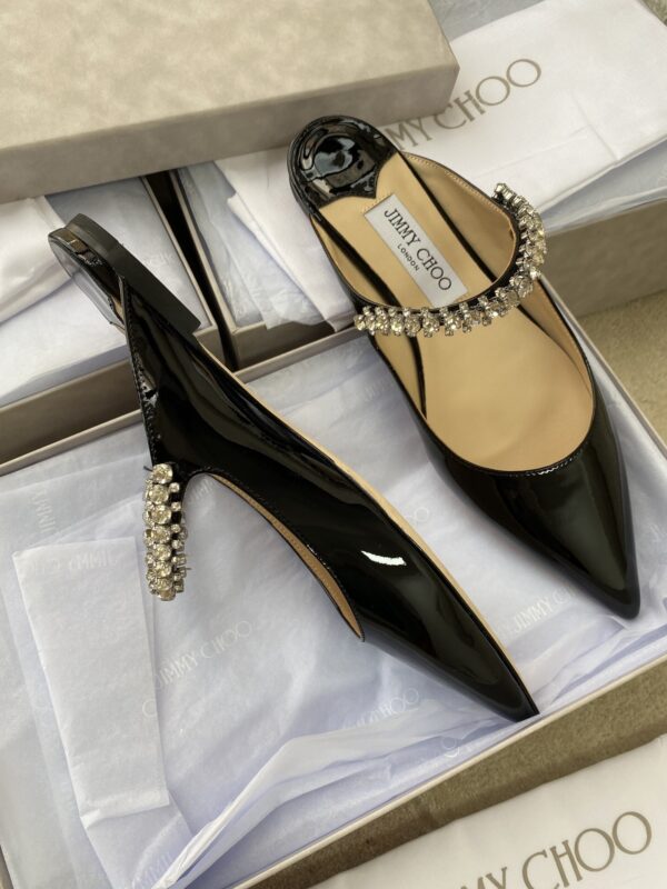 sy_no_4FC51C1E0D6253CF2F6CC4CFF219286C_5 Jimmy Choo Bing Flat Black Patent Leather Crystal-Embellished Pointed-Toe Mules