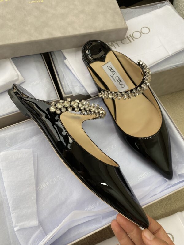 sy_no_4FC51C1E0D6253CF2F6CC4CFF219286C_6 Jimmy Choo Bing Flat Black Patent Leather Crystal-Embellished Pointed-Toe Mules
