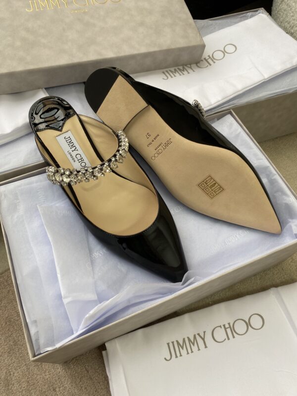 sy_no_4FC51C1E0D6253CF2F6CC4CFF219286C_8 Jimmy Choo Bing Flat Black Patent Leather Crystal-Embellished Pointed-Toe Mules