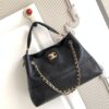Black Quilted Leather Double-C Large Shoulder Tote Bag