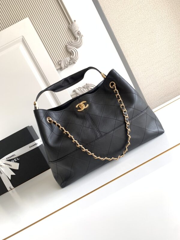 Black Quilted Leather Double-C Large Shoulder Tote Bag
