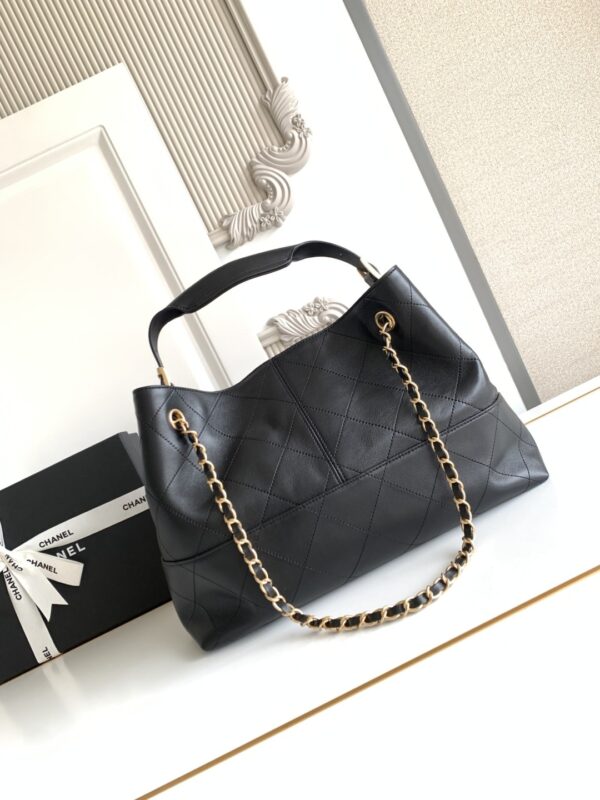 Black Quilted Leather Double-C Large Shoulder Tote Bag