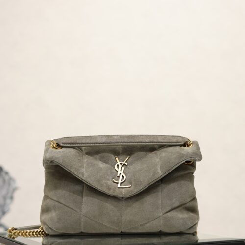 YSL Loulou 29cm Shoulder Bag – Gray Suede