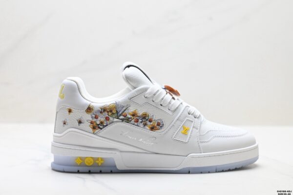 Louis Vuitton LV Trainer White & Ice Blue Floral Embroidery Sneakers