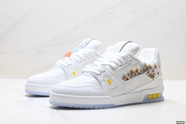 Louis Vuitton LV Trainer White & Ice Blue Floral Embroidery Sneakers