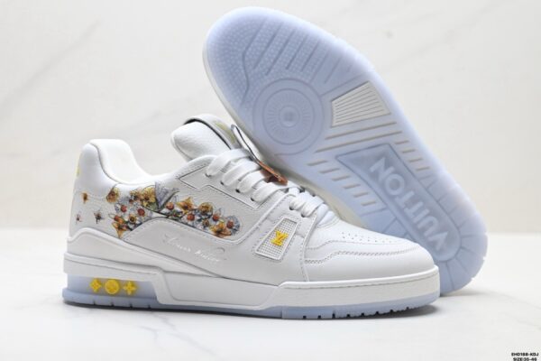 Louis Vuitton LV Trainer White & Ice Blue Floral Embroidery Sneakers