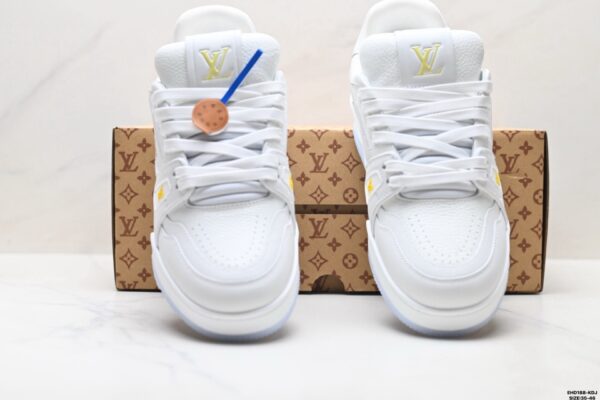Louis Vuitton LV Trainer White & Ice Blue Floral Embroidery Sneakers
