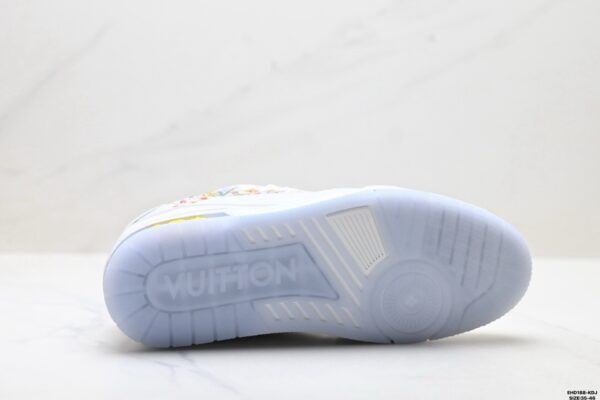 Louis Vuitton LV Trainer White & Ice Blue Floral Embroidery Sneakers