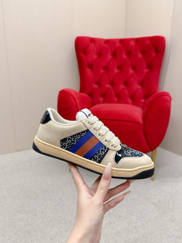sy_no_5691E28FD90E5C82B1BB207590536726_3 Gucci Screener Crystal GG Denim & Beige Suede Sneaker – Blue / Beige