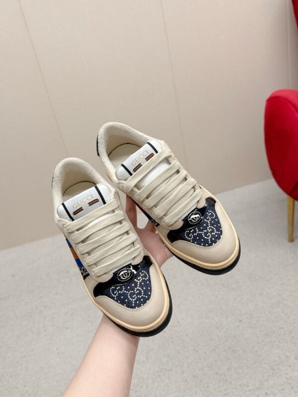 sy_no_5691E28FD90E5C82B1BB207590536726_4 Gucci Screener Crystal GG Denim & Beige Suede Sneaker – Blue / Beige
