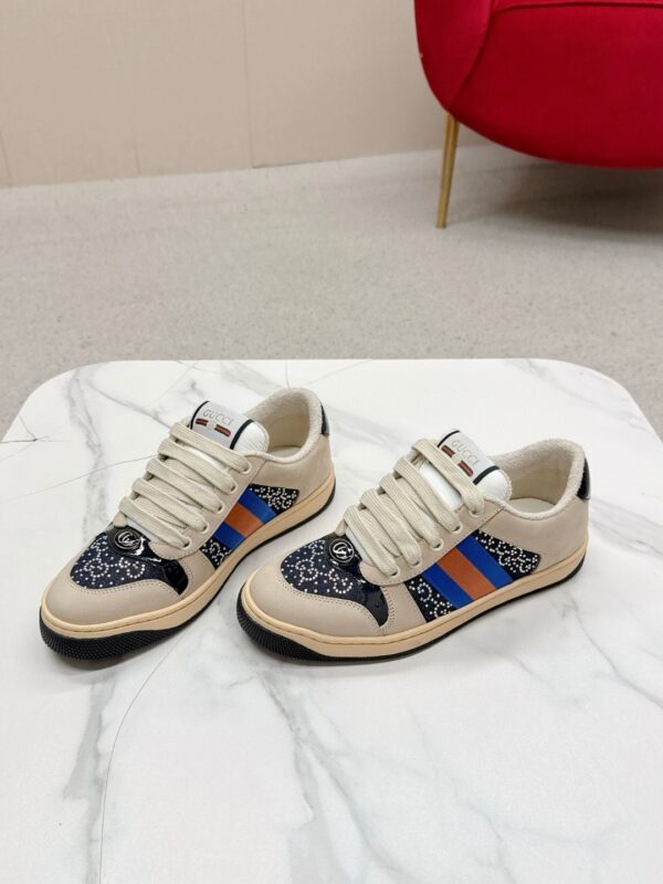 sy_no_5691E28FD90E5C82B1BB207590536726_5 Gucci Screener Crystal GG Denim & Beige Suede Sneaker – Blue / Beige