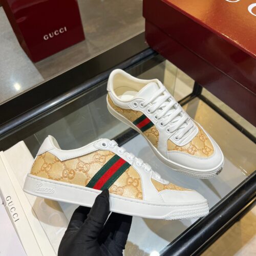 sy_no_56A59C8D3D08C9073598150B8C85E750_0 Gucci MAC80 GG Jacquard & White Leather Sneaker with Web Stripe