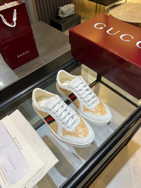 sy_no_56A59C8D3D08C9073598150B8C85E750_1 Gucci MAC80 GG Jacquard & White Leather Sneaker with Web Stripe